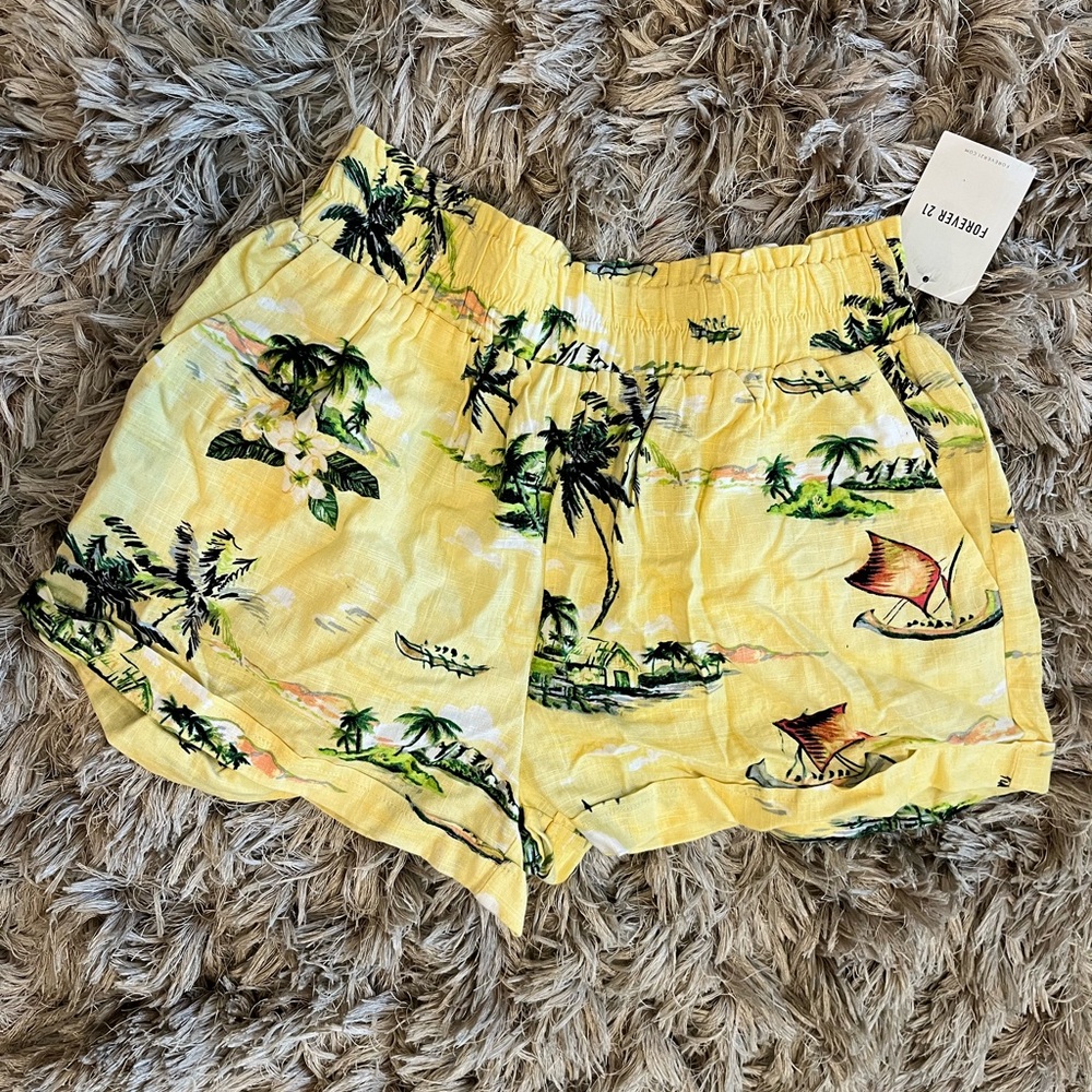 Yellow Tropical Print Shorts